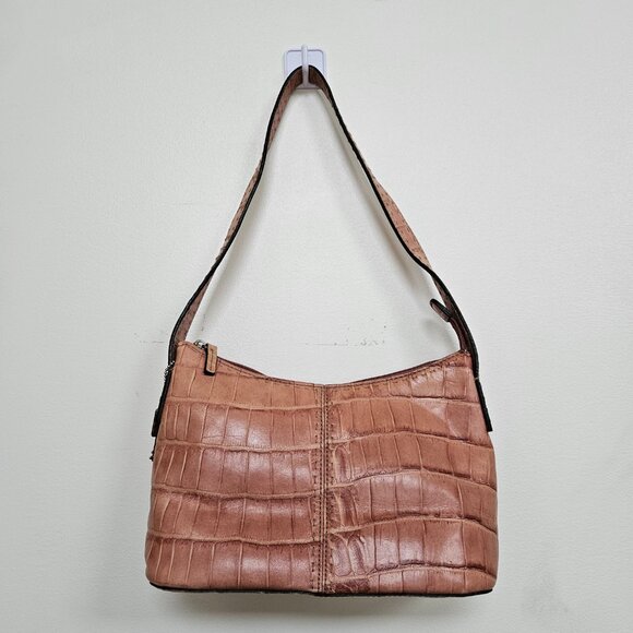 Vintage Y2K 90s 2000s Fossil Pink Alligator Leather Shoulder Club Hobo Bag Purse - Picture 3 of 9